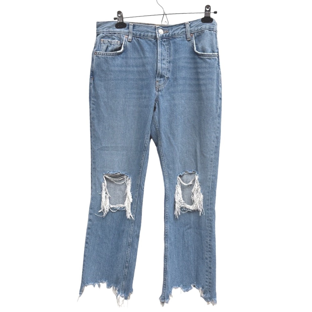 Free People We The Free Maggie Distressed Cropped Straight Jeans Size 28 Raw Hem - Picture 2 of 7